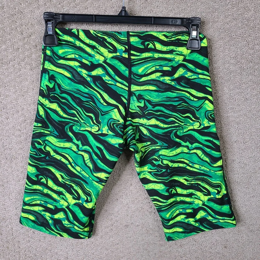 TYR Swim Jammers Mens 28 Green Swirl Pattern Jammer Performance Spandex Athletic
